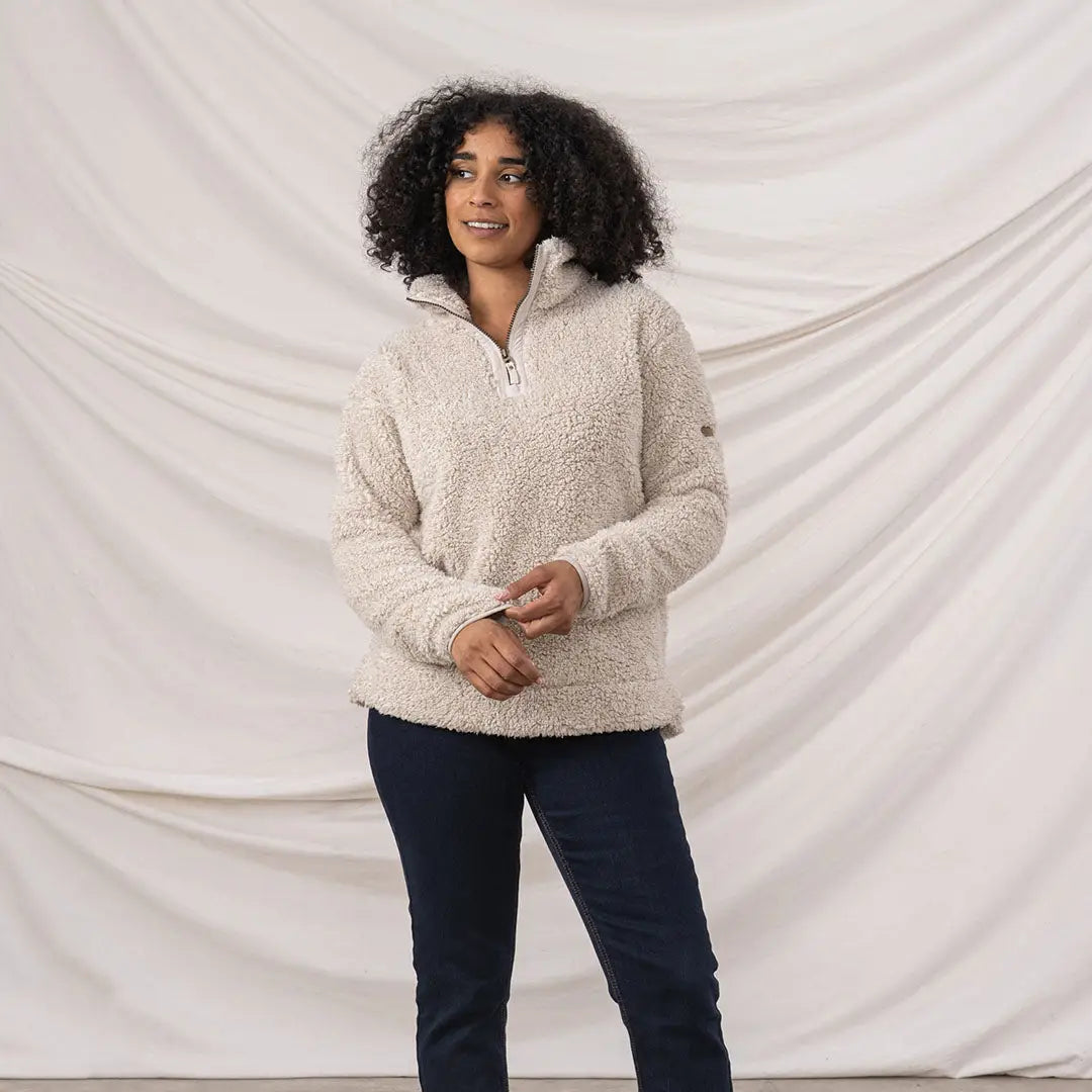 Women’s cream sherpa fleece quarter-zip pullover from Lighthouse Ladies Coast Fleece collection