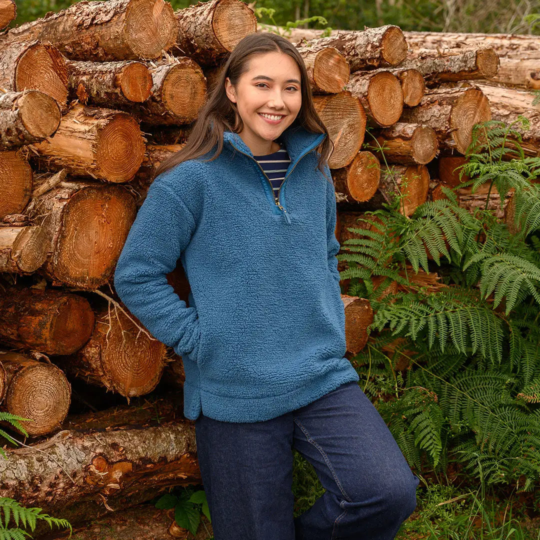 Lighthouse Ladies Coast Fleece half-zip pullover in blue fuzzy quarter-zip style