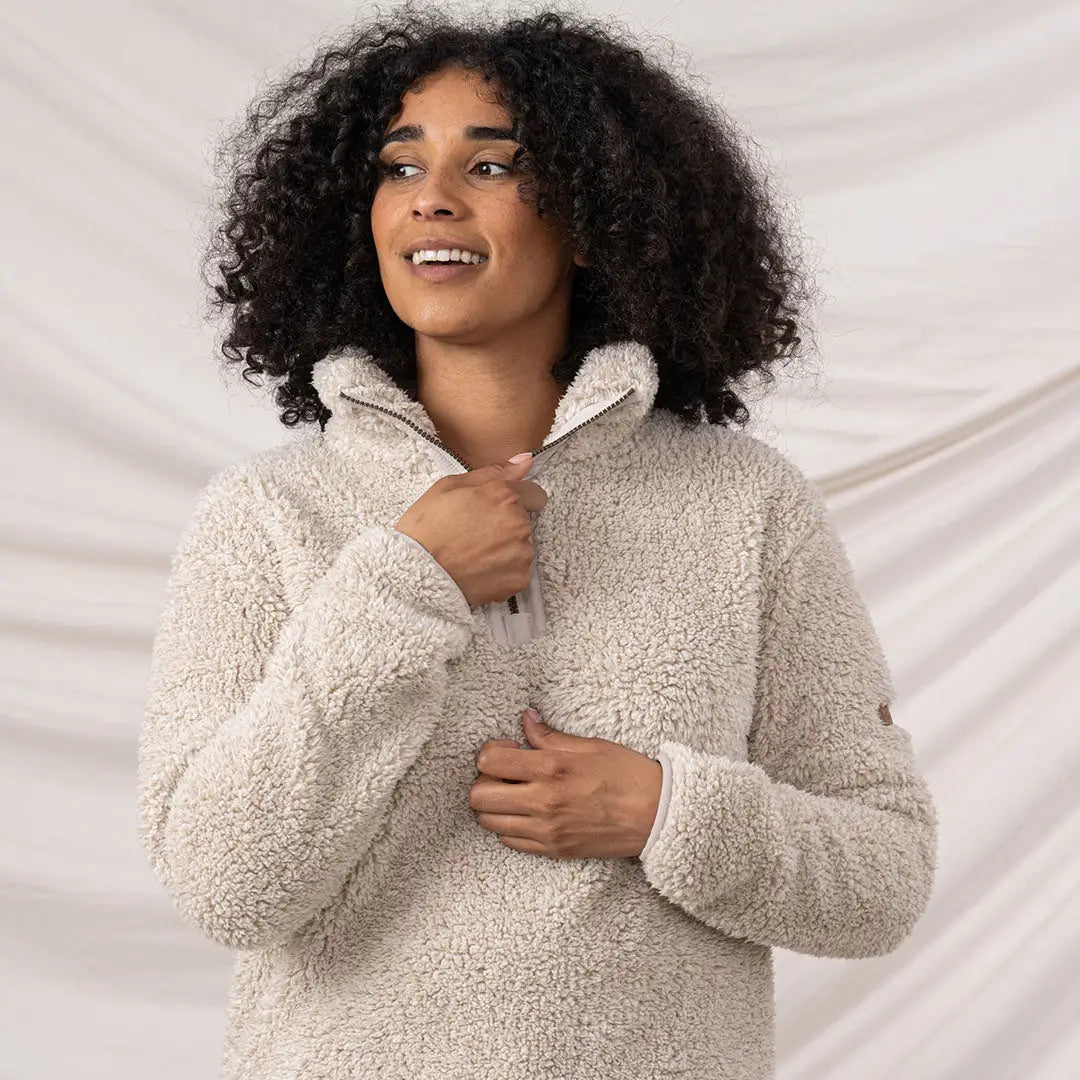 Cozy beige Lighthouse Ladies Coast Fleece half-zip sherpa pullover for women