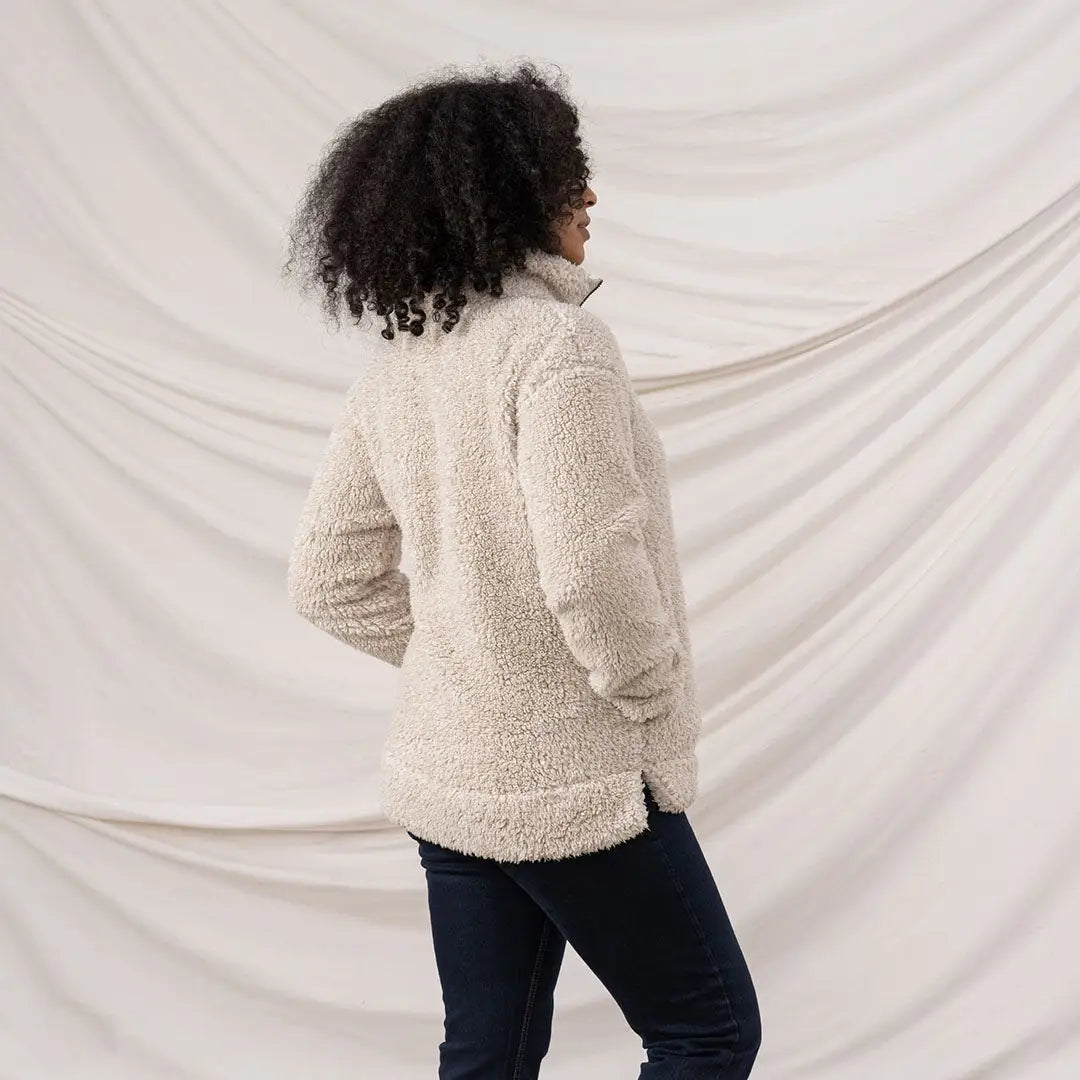 Lighthouse Ladies Coast Fleece cream-colored sherpa pullover with stand-up collar