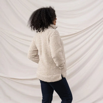 Lighthouse Ladies Coast Fleece cream-colored sherpa pullover with stand-up collar