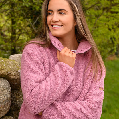 Lighthouse Ladies Half-Zip Coast Fleece pink sherpa pullover for cozy style