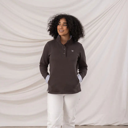 Lighthouse Ladies Haven II Jersey dark gray long-sleeve pullover with white collar and emblem