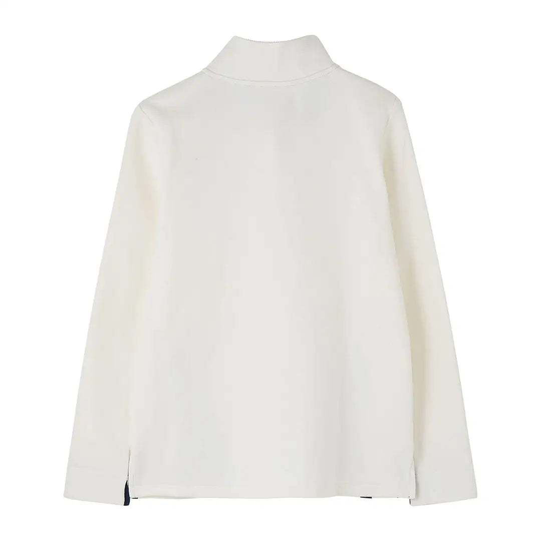 Cream-colored Lighthouse Ladies Haven II Jersey long-sleeve mock neck top with side slits