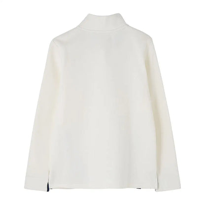 Cream-colored Lighthouse Ladies Haven II Jersey long-sleeve mock neck top with side slits