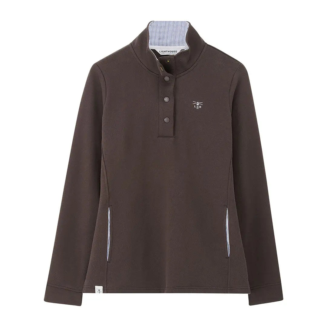 Lighthouse Ladies Haven II Jersey long-sleeved dark brown polo shirt with striped collar