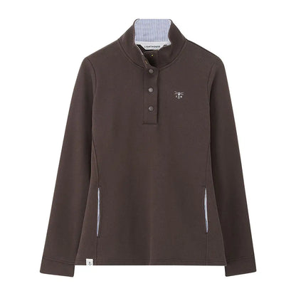 Lighthouse Ladies Haven II Jersey long-sleeved dark brown polo shirt with striped collar