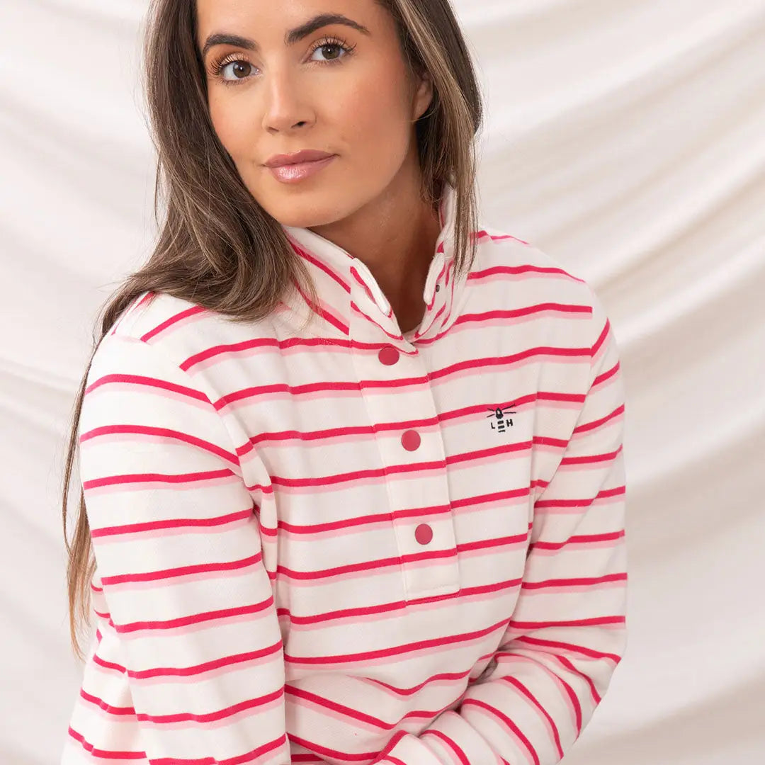 Striped pink and white button-up shirt from Lighthouse Ladies Haven II Jersey