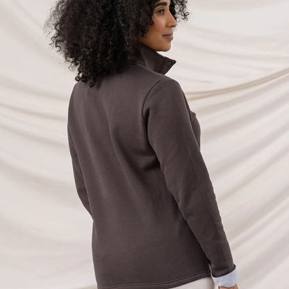 Lighthouse Ladies Haven II Jersey with dark brown quarter-zip fleece and striped cuff