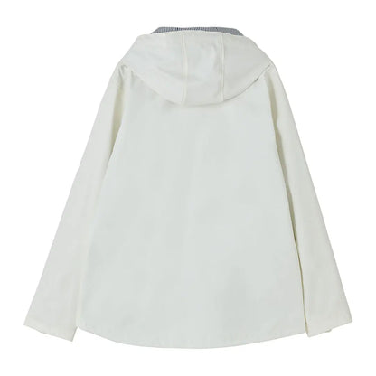 White hooded raincoat from Lighthouse Ladies Lucy Coat, perfect for stylish rainy days