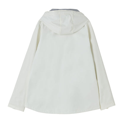 White hooded raincoat from Lighthouse Ladies Lucy Coat, perfect for stylish rainy days
