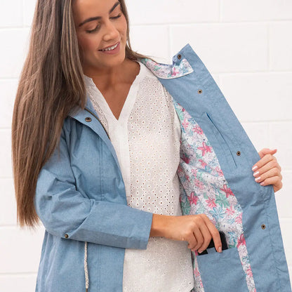 Blue raincoat with floral lining from the Lighthouse Ladies Pippa collection