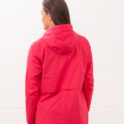 Red hooded raincoat from Lighthouse Ladies Pippa Coat for stylish rainy days