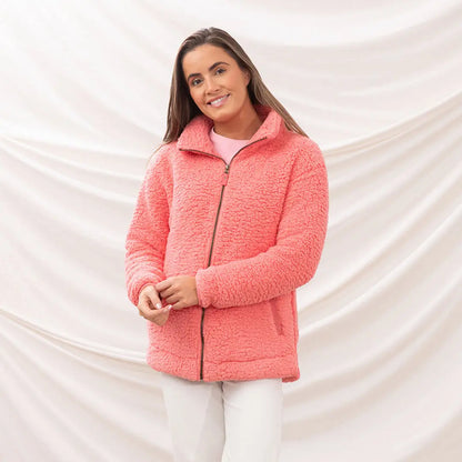 Cozy Coral Fleece Zip-Up Jacket from the Lighthouse Ladies Seashell collection