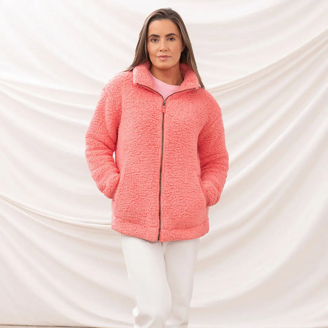 Cozy Lighthouse Ladies Seashell Fleece zip-up jacket in soft coral fleece