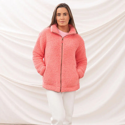 Cozy Lighthouse Ladies Seashell Fleece zip-up jacket in soft coral fleece