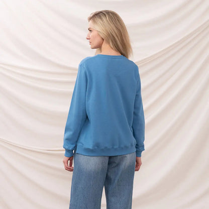 Blue sweatshirt and jeans outfit featuring Lighthouse Ladies Seaside Jersey