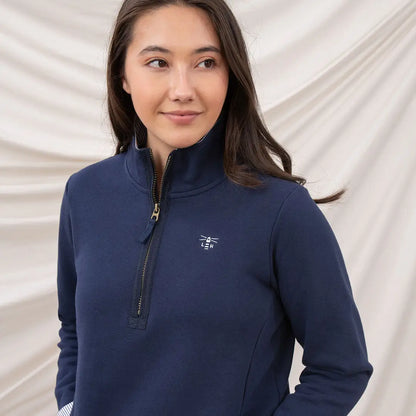 Navy blue Lighthouse Ladies Shore II Jersey quarter-zip pullover with lighthouse logo