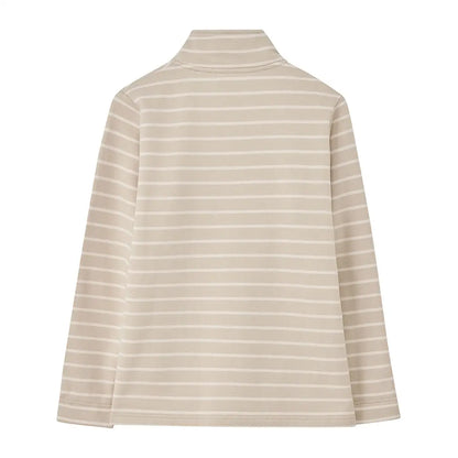 Beige and white striped Lighthouse Ladies Shore II Jersey long-sleeve polo shirt