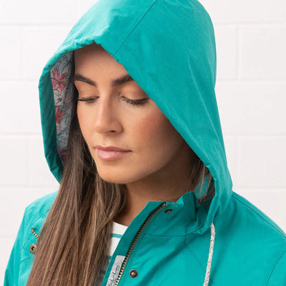 Teal Hooded Raincoat from Lighthouse Ladies Willow Coat collection, perfect for rainy days
