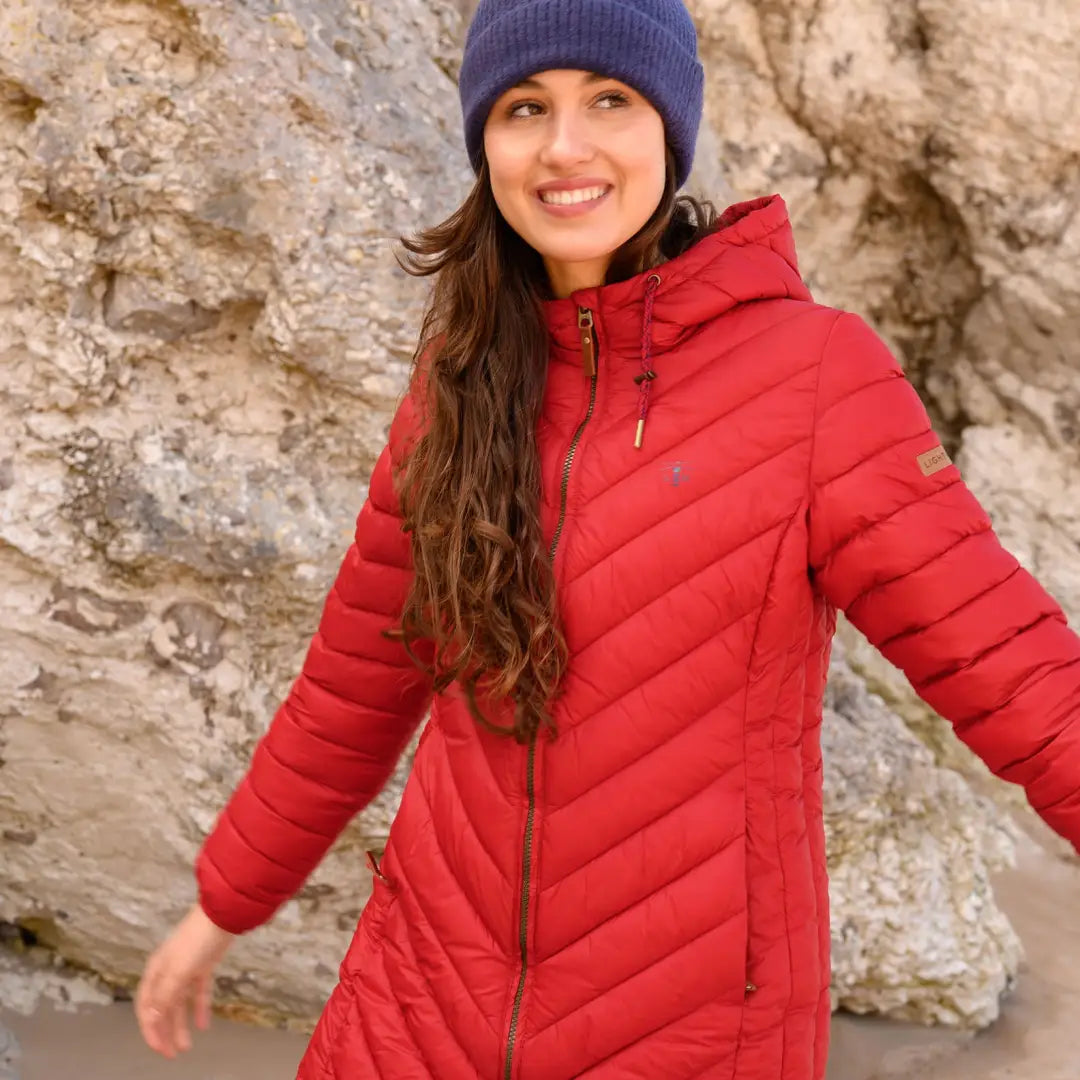 Bright red puffer jacket sales