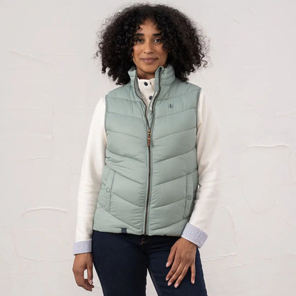 Women wearing Lighthouse Laurel ladies light green gilet over white shirt, Laurel Ladies Gilet style