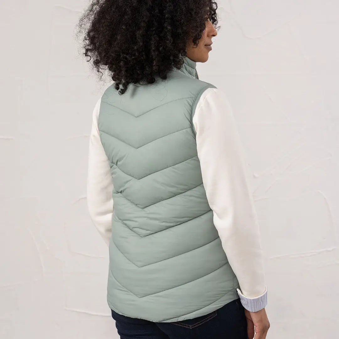 Light green Lighthouse Laurel ladies gilet with chevron quilting over white shirt