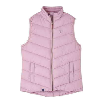 Light pink Lighthouse Laurel ladies gilet with quilted design, full zipper, and pockets
