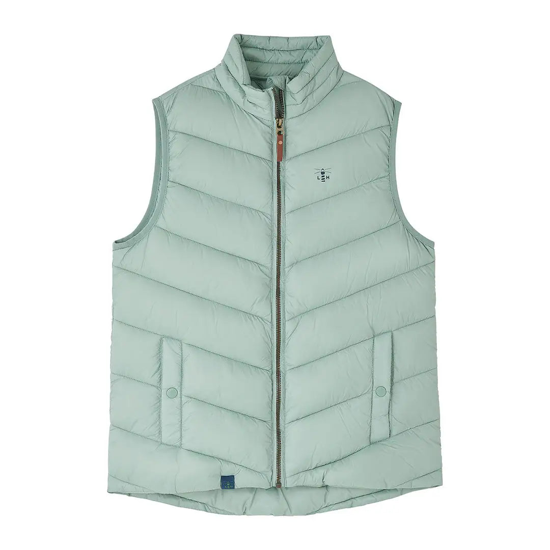 Light mint green Lighthouse Laurel Ladies gilet with quilted puffer design and stand-up collar