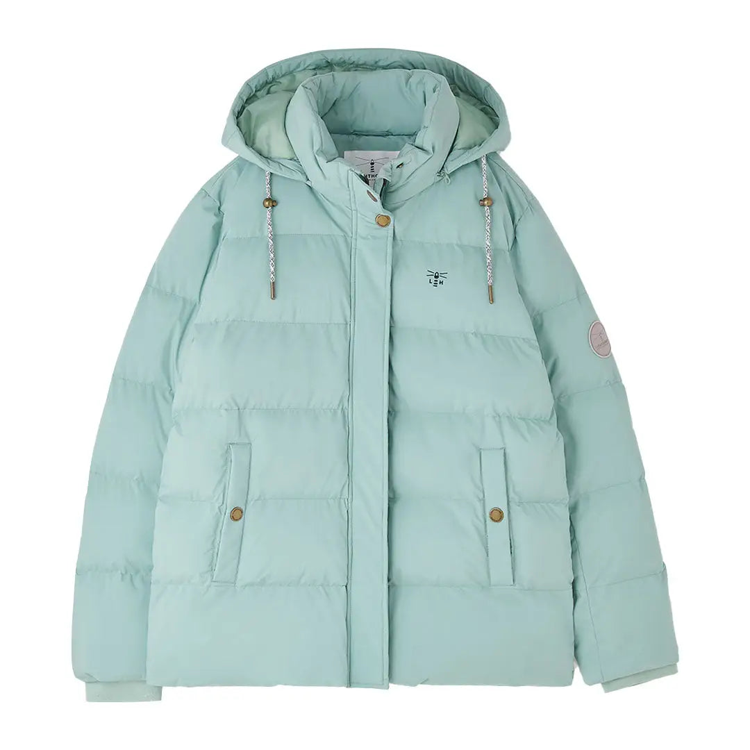 Light blue Lighthouse Margot Ladies coat with hood, zipper, and front pockets