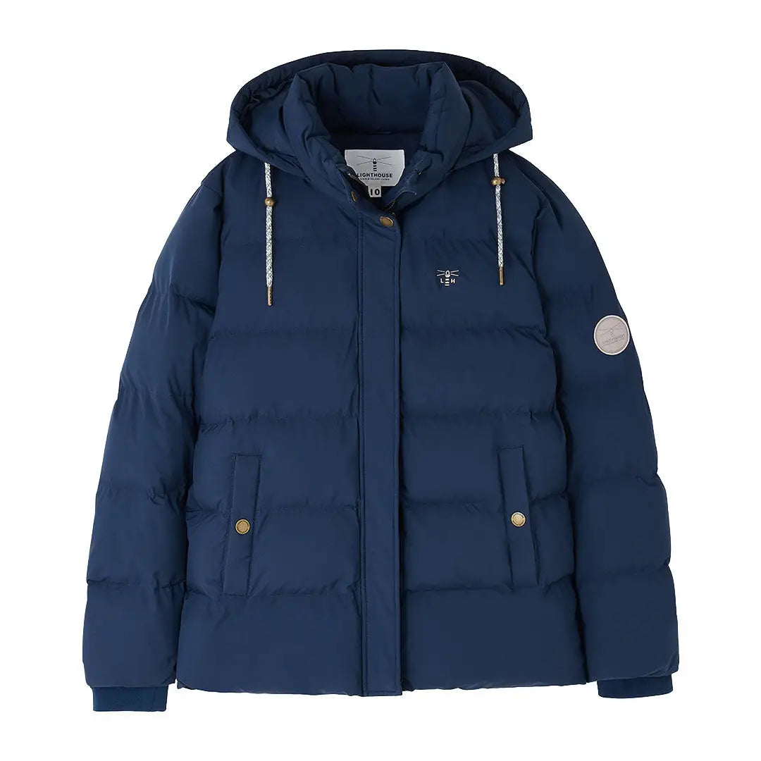 Navy blue Lighthouse Margot Ladies Coat puffer jacket with hood and patch detail