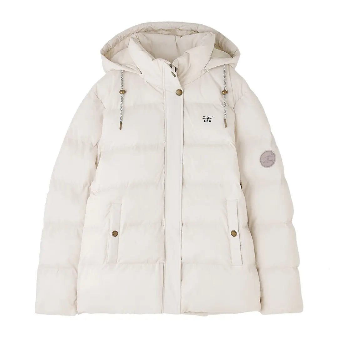 Lighthouse Margot Ladies coat with hood, off-white puffer style, gold buttons, chains