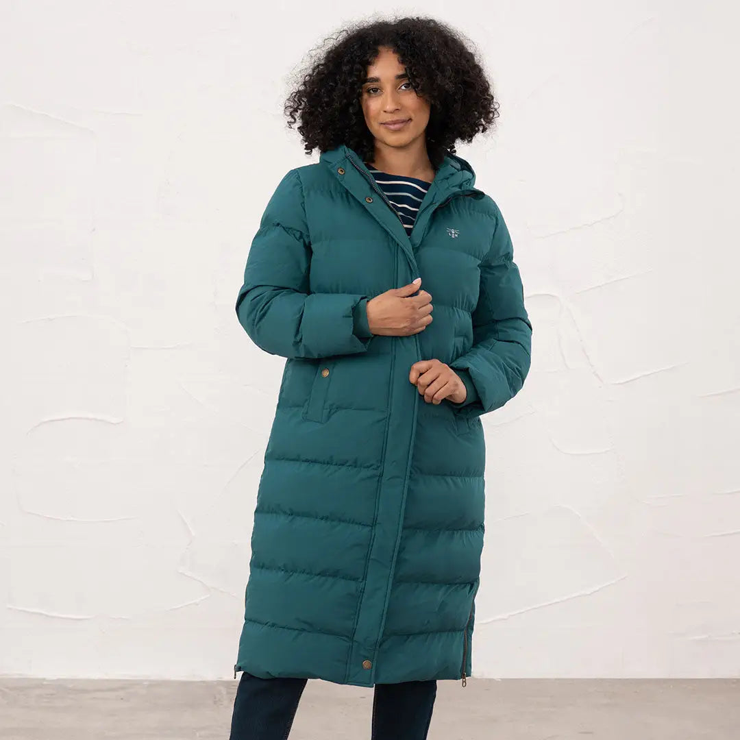 Teal Lighthouse Savannah Coat with hood and gold buttons, perfect Savannah coat style