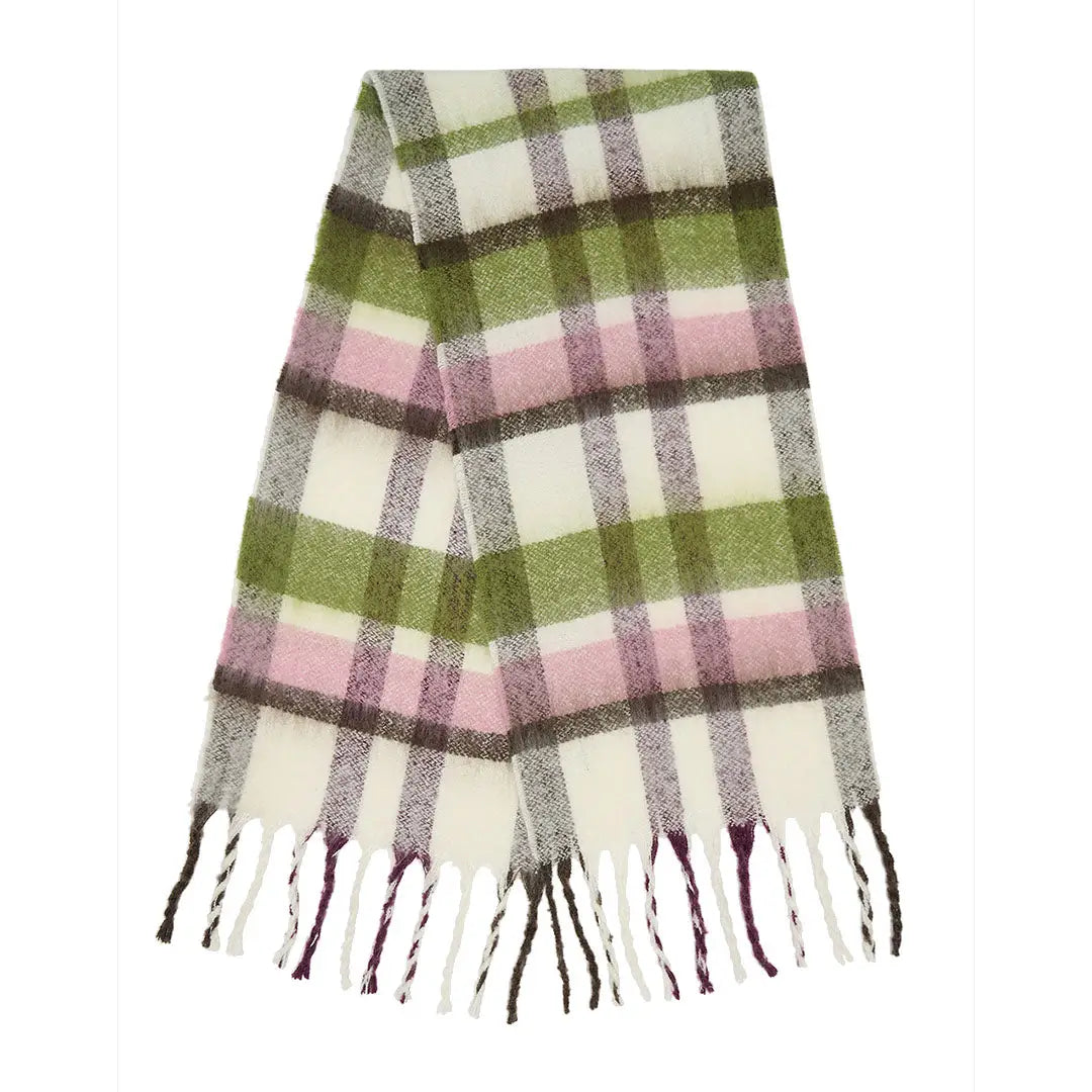 Lighthouse Scarf with plaid pattern and fringed ends, perfect for country clothing and hunting style