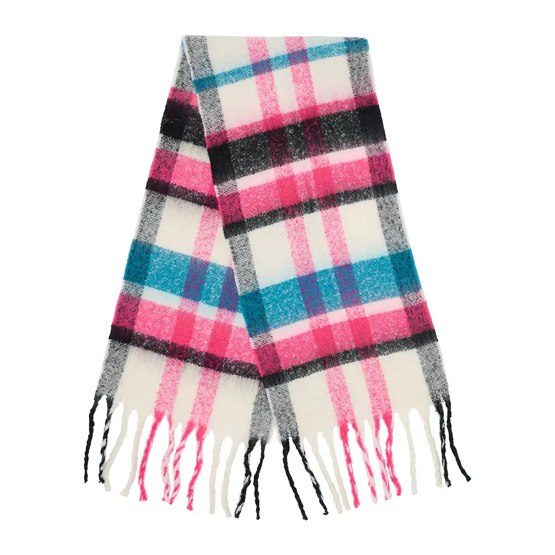 Lighthouse Scarf with white pink black and blue plaid fringe perfect for country clothing