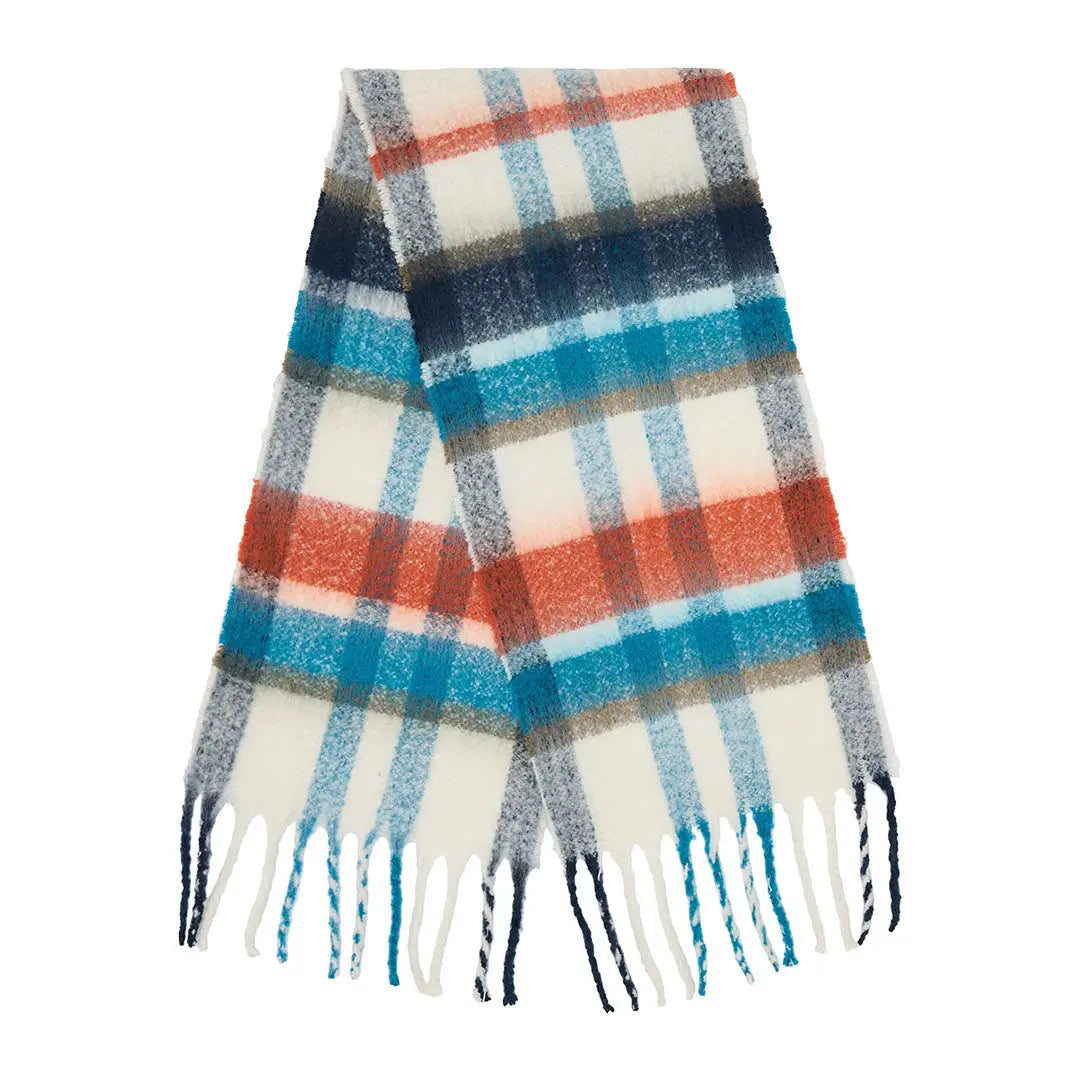 Lighthouse Scarf plaid fringed scarf in cream teal navy rust perfect for country clothing