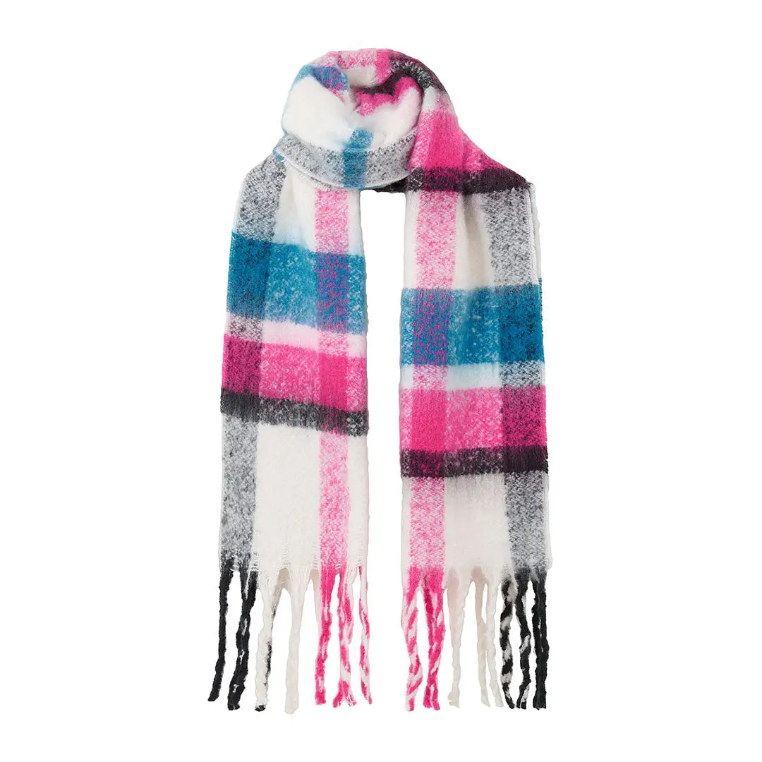 Fuzzy plaid Lighthouse Scarf in pink, blue, white, black for country clothing and hunting