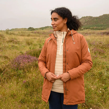 Woman in Lighthouse Scarlet Ladies Coat in country clothing for outdoors and hunting trips