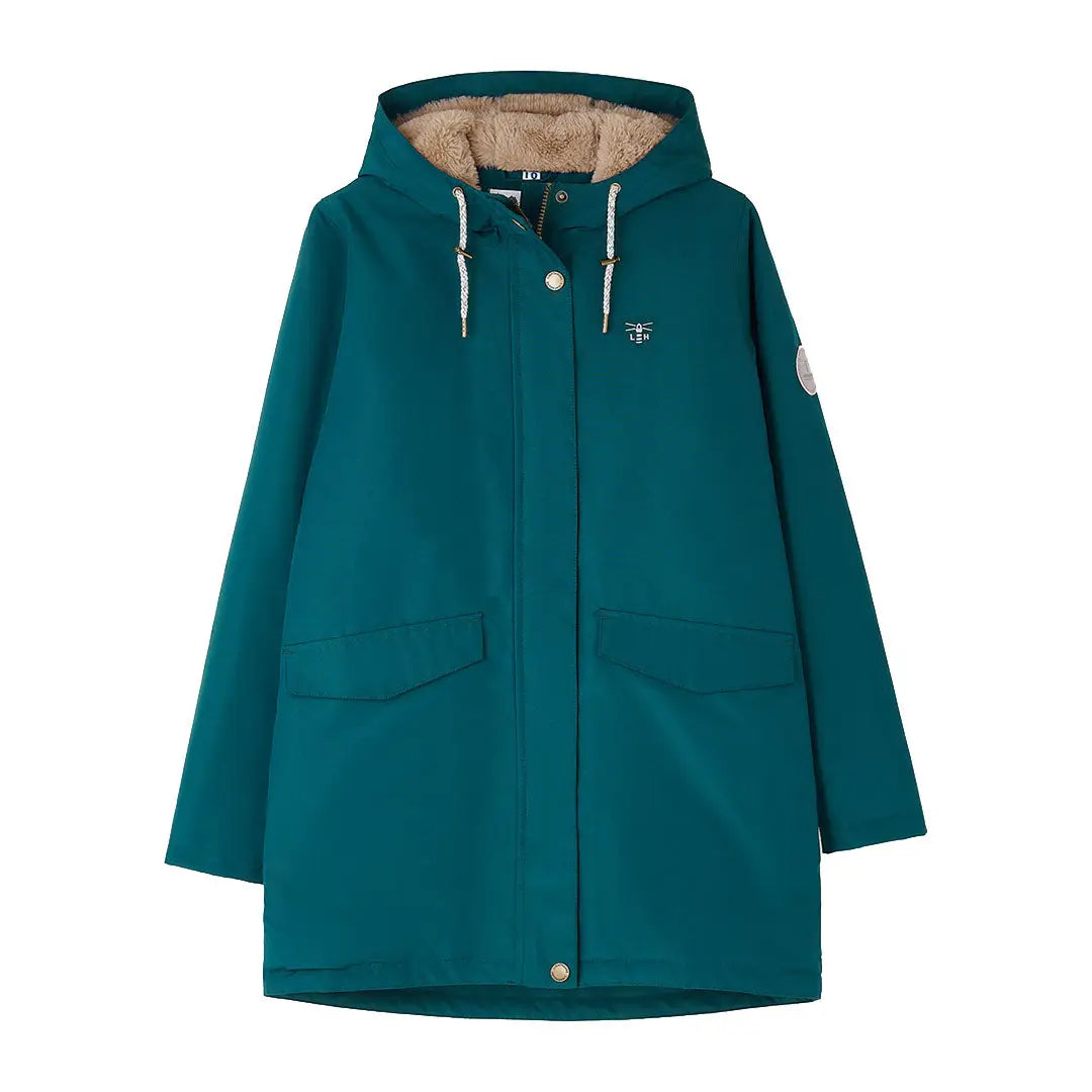 Dark teal Lighthouse Scarlet Ladies Coat with faux-fur lining for country outdoor hunting gear