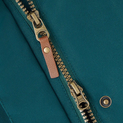 Teal Lighthouse Scarlet Ladies Coat with brass zipper, perfect for country outdoor hunting gear
