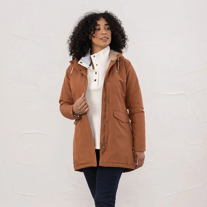 Woman modeling Lighthouse Scarlet Ladies Coat in country clothing for outdoors or hunting trips