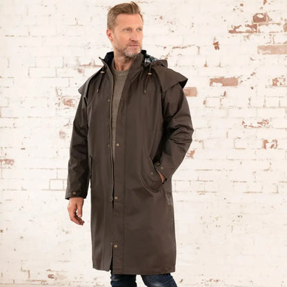 Brown full-length waterproof rain coat, Lighthouse Stockman style for wet weather