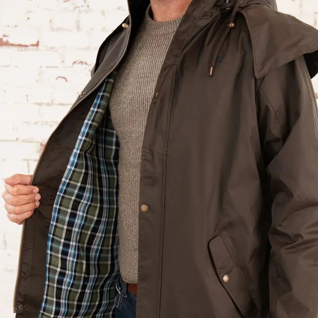 Olive green Lighthouse Stockman full length waterproof rain coat for stylish protection