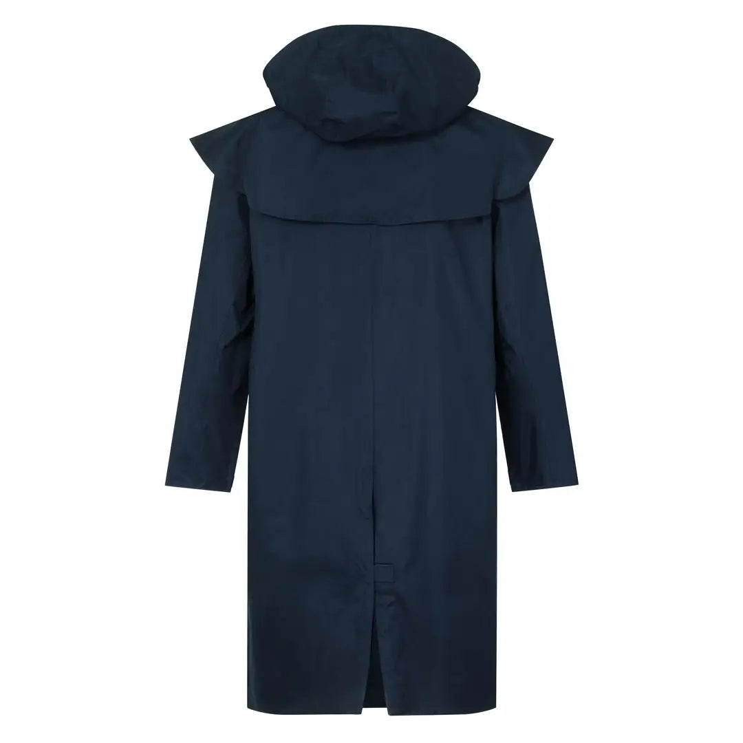 Navy blue Lighthouse Stockman Full Length Waterproof Rain Coat with high collar design