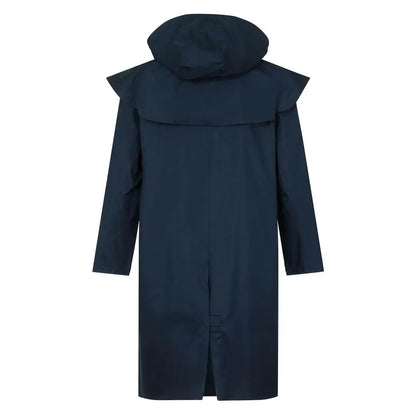 Navy blue Lighthouse Stockman Full Length Waterproof Rain Coat with high collar design