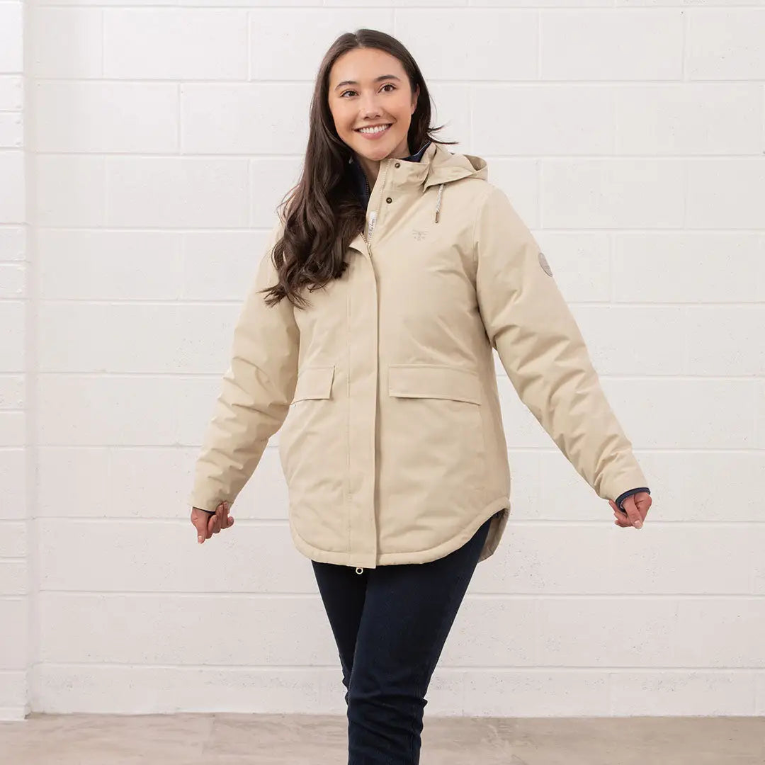 Smiling woman in Lighthouse Tess Ladies Coat, perfect country clothing for outdoors