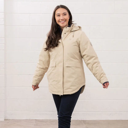 Smiling woman in Lighthouse Tess Ladies Coat, perfect country clothing for outdoors