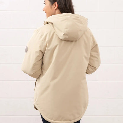 Lighthouse Tess Ladies Coat in beige puffer with patch, perfect for country outdoor hunting clothing