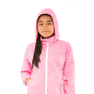 Pink Mac in a Sac Origin 2 Kids Jacket with white zipper, perfect for country clothing