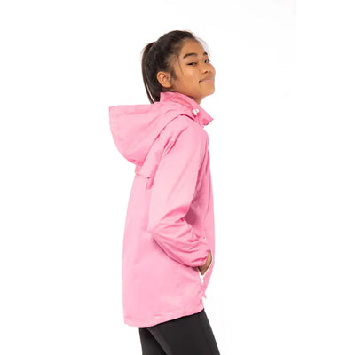 Pink Mac in a Sac Origin 2 Kids Jacket styled on a person, perfect for country clothing